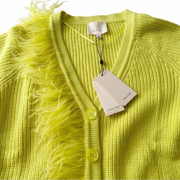 Cinq à Sept Laney Button Front Feather Trim Cardigan, Size S, Key Lime, New with - Picture 4 of 12